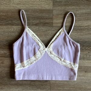 Y2K Style Lavender Lace Trim Cami Crop Top